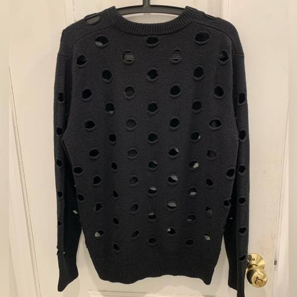 EACH x OTHER black merino wool distressed crew neck sweater. Size Medium - Picture 2 of 5